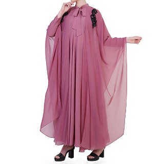 Designer Gown in abaya fit- Puce Pink